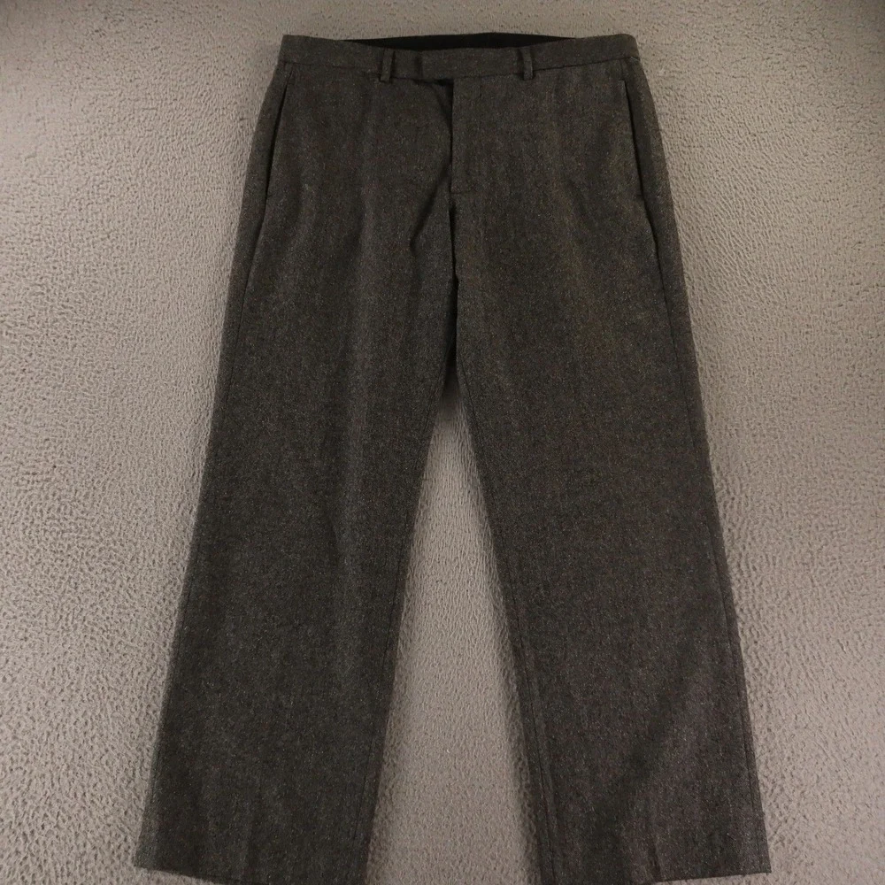 Tweed Pants Mens 34 Gray Heather Wool Polyester Slacks 34x29 - Picture 1 of 13